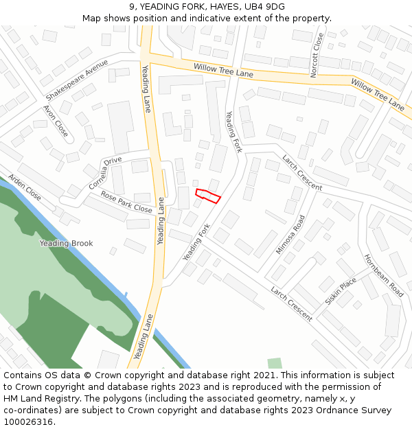 9, YEADING FORK, HAYES, UB4 9DG: Location map and indicative extent of plot