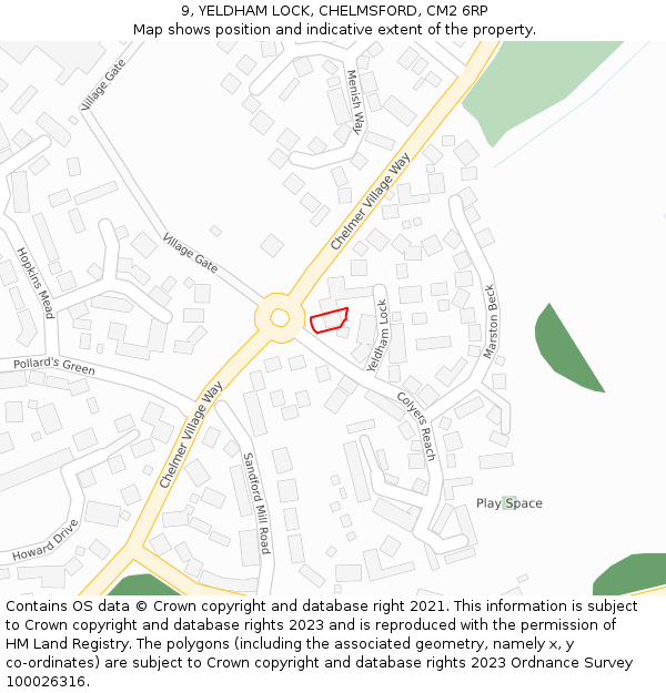 9, YELDHAM LOCK, CHELMSFORD, CM2 6RP: Location map and indicative extent of plot