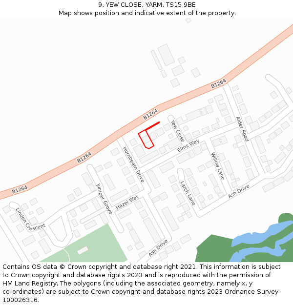 9, YEW CLOSE, YARM, TS15 9BE: Location map and indicative extent of plot