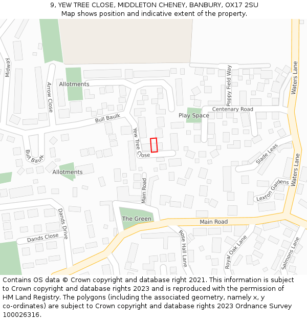 9, YEW TREE CLOSE, MIDDLETON CHENEY, BANBURY, OX17 2SU: Location map and indicative extent of plot
