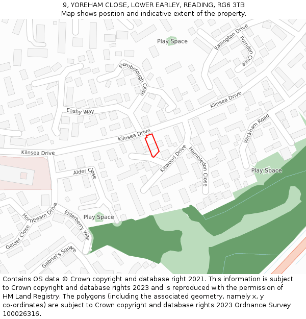 9, YOREHAM CLOSE, LOWER EARLEY, READING, RG6 3TB: Location map and indicative extent of plot