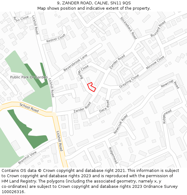 9, ZANDER ROAD, CALNE, SN11 9QS: Location map and indicative extent of plot