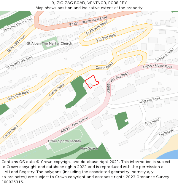 9, ZIG ZAG ROAD, VENTNOR, PO38 1BY: Location map and indicative extent of plot