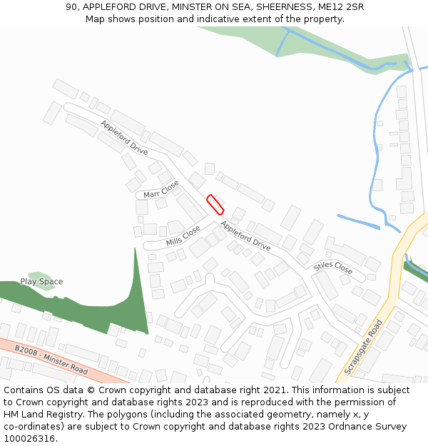 90, APPLEFORD DRIVE, MINSTER ON SEA, SHEERNESS, ME12 2SR: Location map and indicative extent of plot