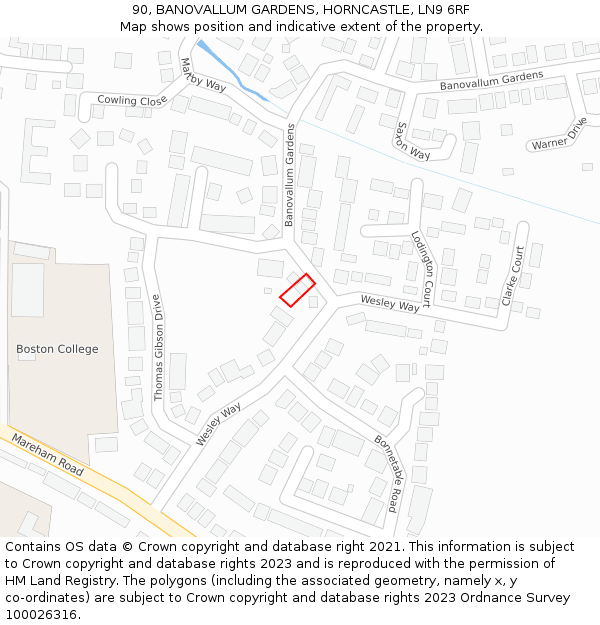 90, BANOVALLUM GARDENS, HORNCASTLE, LN9 6RF: Location map and indicative extent of plot