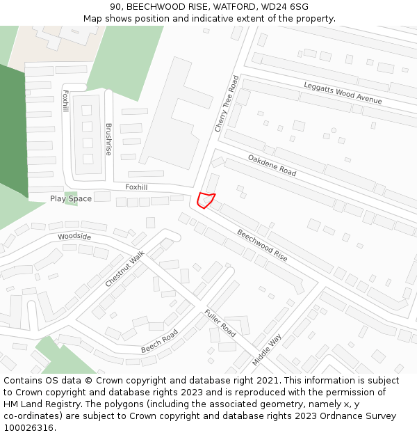 90, BEECHWOOD RISE, WATFORD, WD24 6SG: Location map and indicative extent of plot