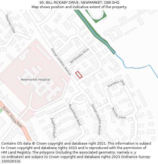90, BILL RICKABY DRIVE, NEWMARKET, CB8 0HQ: Location map and indicative extent of plot