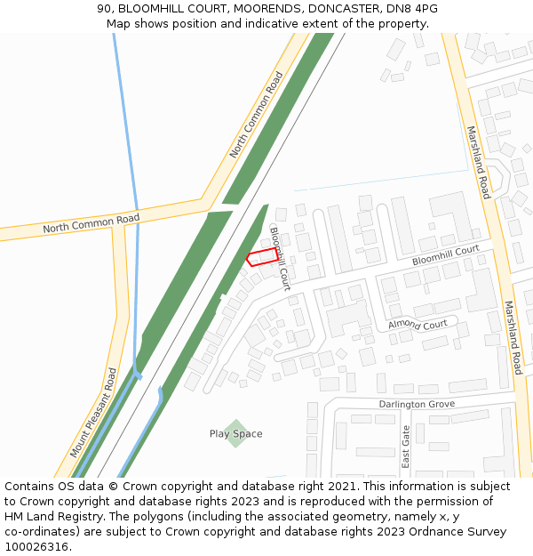 90, BLOOMHILL COURT, MOORENDS, DONCASTER, DN8 4PG: Location map and indicative extent of plot
