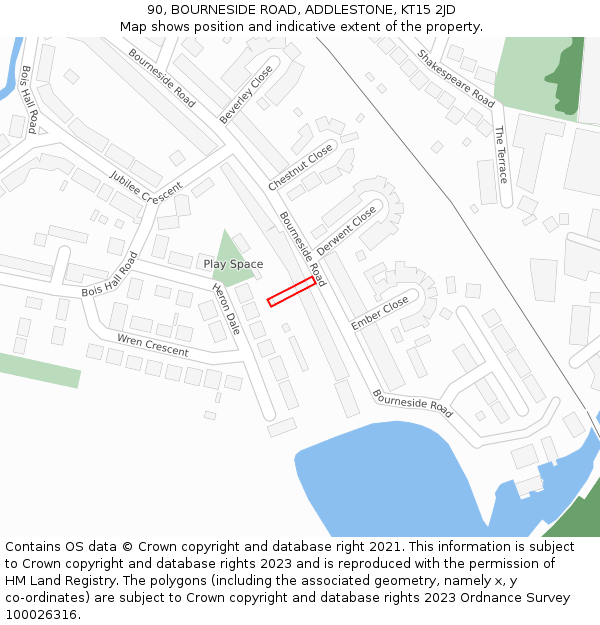 90, BOURNESIDE ROAD, ADDLESTONE, KT15 2JD: Location map and indicative extent of plot