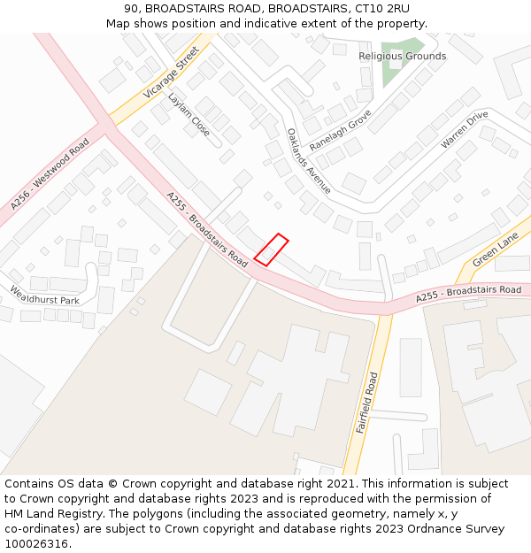 90, BROADSTAIRS ROAD, BROADSTAIRS, CT10 2RU: Location map and indicative extent of plot
