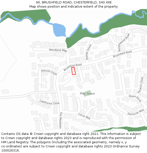 90, BRUSHFIELD ROAD, CHESTERFIELD, S40 4XE: Location map and indicative extent of plot