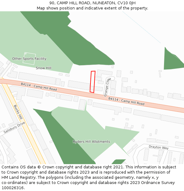 90, CAMP HILL ROAD, NUNEATON, CV10 0JH: Location map and indicative extent of plot
