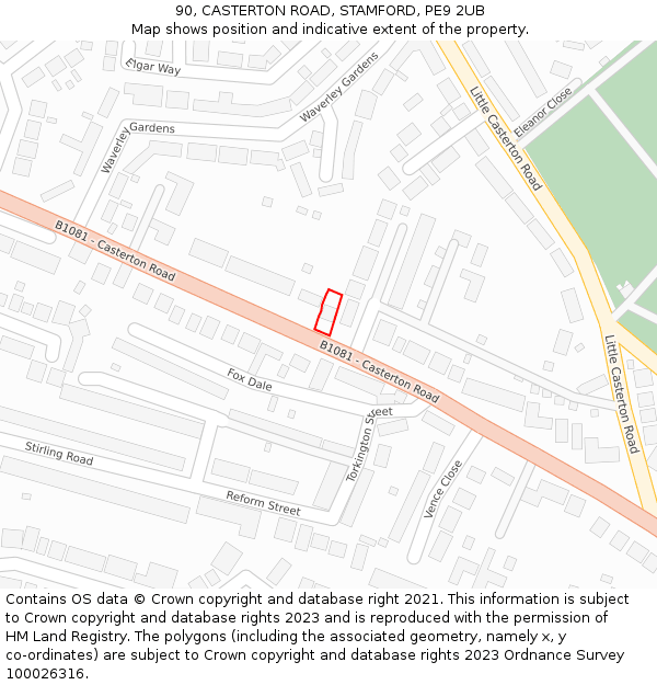 90, CASTERTON ROAD, STAMFORD, PE9 2UB: Location map and indicative extent of plot