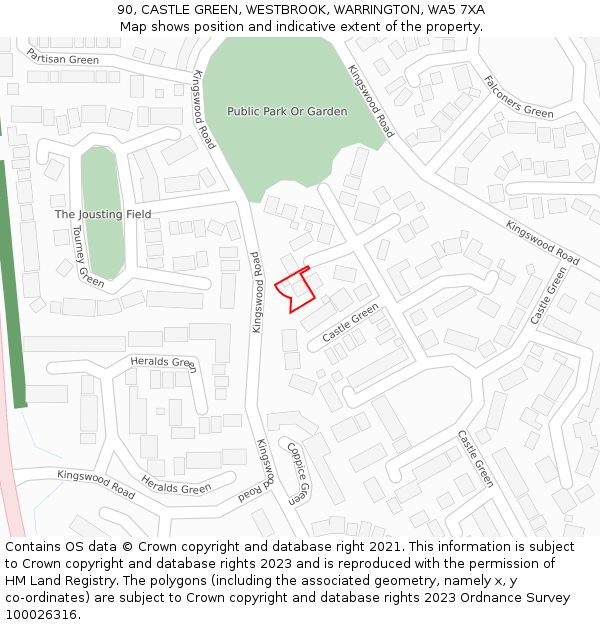 90, CASTLE GREEN, WESTBROOK, WARRINGTON, WA5 7XA: Location map and indicative extent of plot
