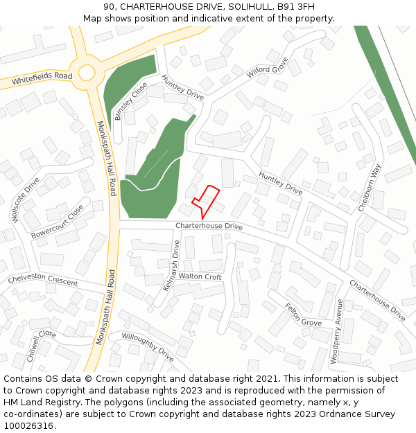 90, CHARTERHOUSE DRIVE, SOLIHULL, B91 3FH: Location map and indicative extent of plot