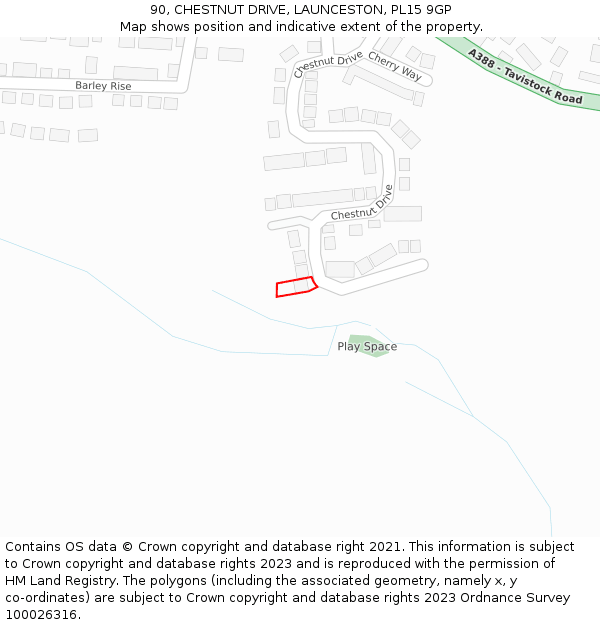 90, CHESTNUT DRIVE, LAUNCESTON, PL15 9GP: Location map and indicative extent of plot