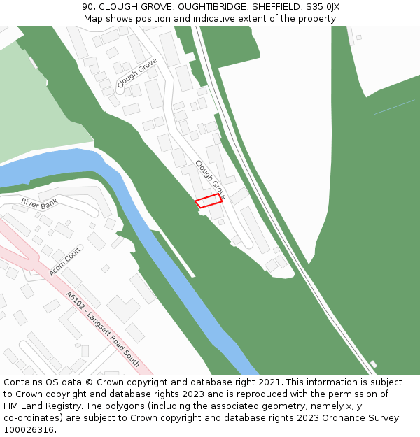 90, CLOUGH GROVE, OUGHTIBRIDGE, SHEFFIELD, S35 0JX: Location map and indicative extent of plot