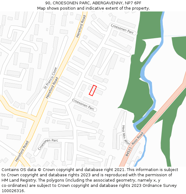 90, CROESONEN PARC, ABERGAVENNY, NP7 6PF: Location map and indicative extent of plot