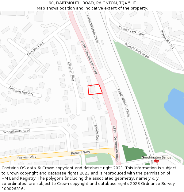 90, DARTMOUTH ROAD, PAIGNTON, TQ4 5HT: Location map and indicative extent of plot
