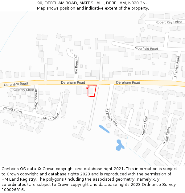 90, DEREHAM ROAD, MATTISHALL, DEREHAM, NR20 3NU: Location map and indicative extent of plot