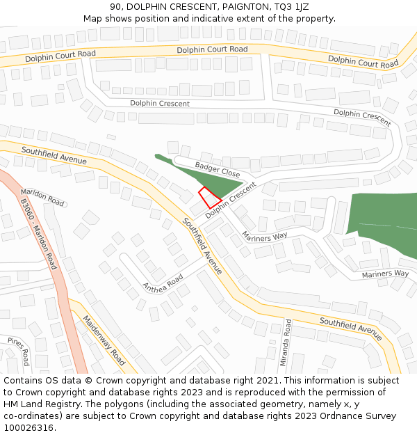 90, DOLPHIN CRESCENT, PAIGNTON, TQ3 1JZ: Location map and indicative extent of plot