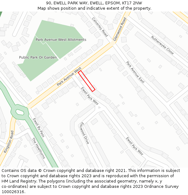 90, EWELL PARK WAY, EWELL, EPSOM, KT17 2NW: Location map and indicative extent of plot