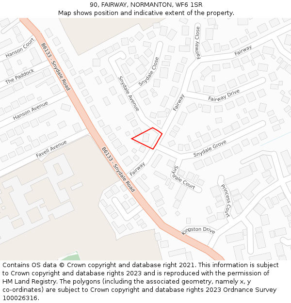 90, FAIRWAY, NORMANTON, WF6 1SR: Location map and indicative extent of plot