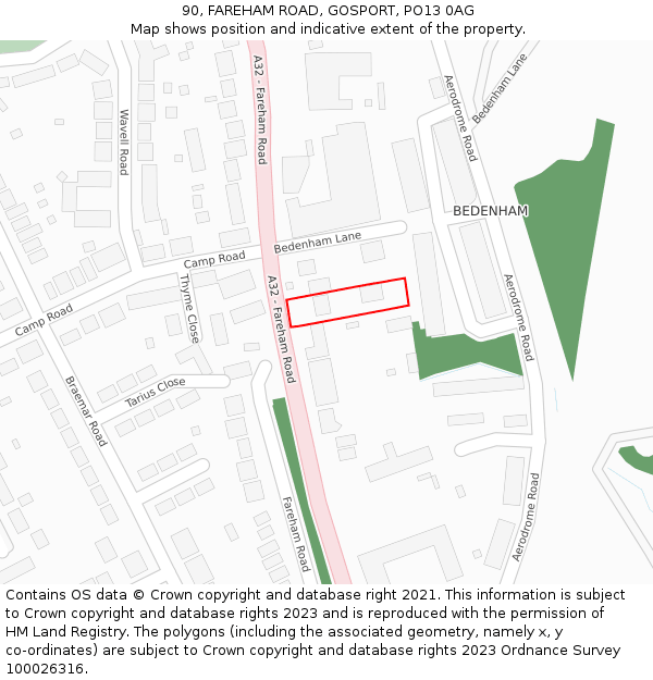 90, FAREHAM ROAD, GOSPORT, PO13 0AG: Location map and indicative extent of plot