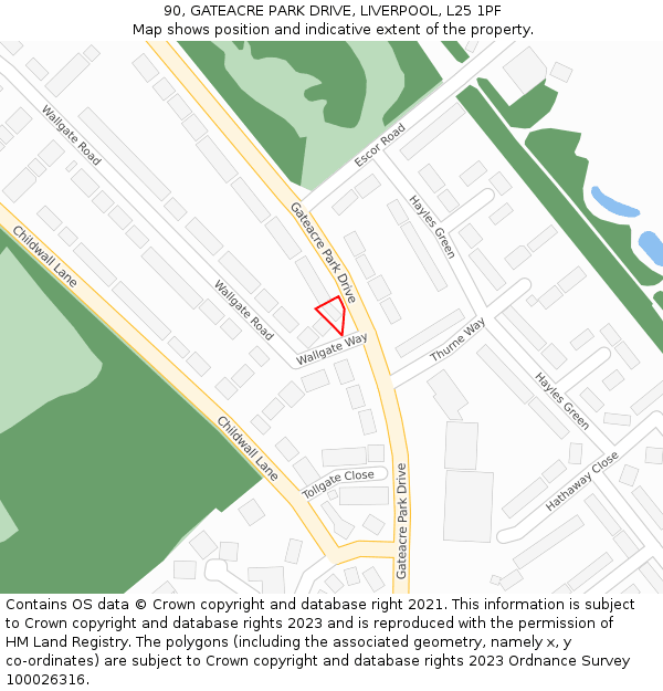 90, GATEACRE PARK DRIVE, LIVERPOOL, L25 1PF: Location map and indicative extent of plot