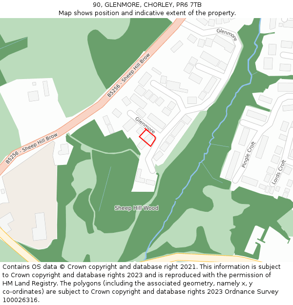 90, GLENMORE, CHORLEY, PR6 7TB: Location map and indicative extent of plot