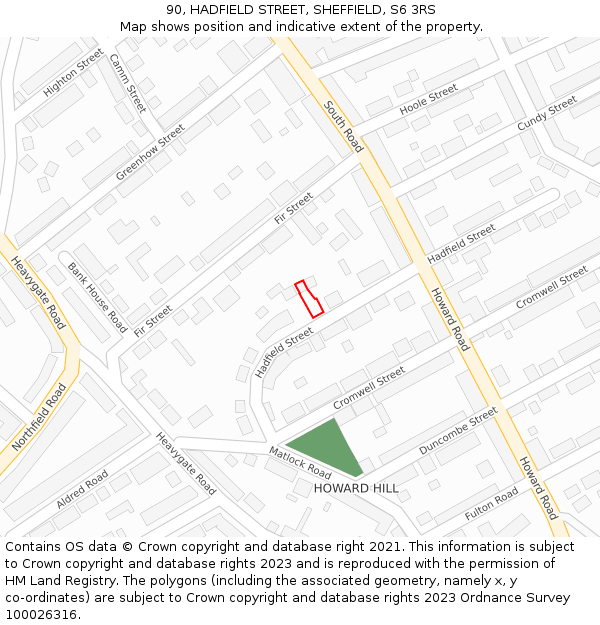 90, HADFIELD STREET, SHEFFIELD, S6 3RS: Location map and indicative extent of plot