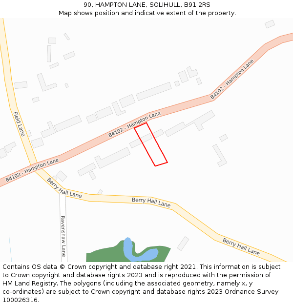 90, HAMPTON LANE, SOLIHULL, B91 2RS: Location map and indicative extent of plot