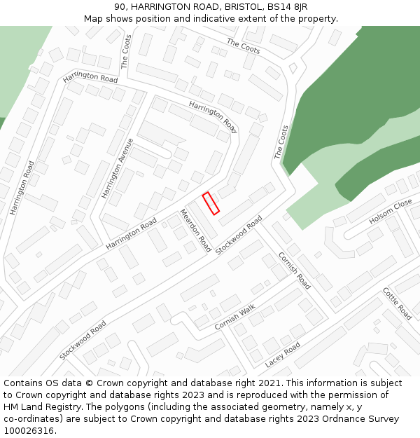 90, HARRINGTON ROAD, BRISTOL, BS14 8JR: Location map and indicative extent of plot