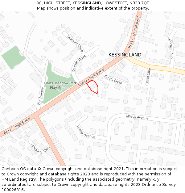 90, HIGH STREET, KESSINGLAND, LOWESTOFT, NR33 7QF: Location map and indicative extent of plot