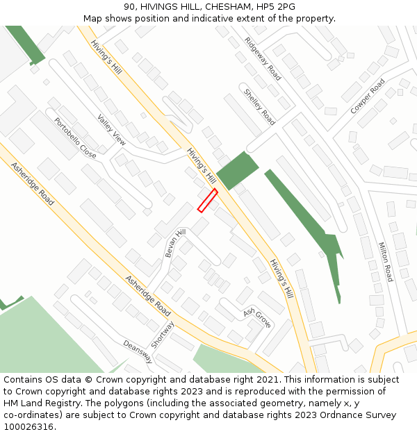 90, HIVINGS HILL, CHESHAM, HP5 2PG: Location map and indicative extent of plot