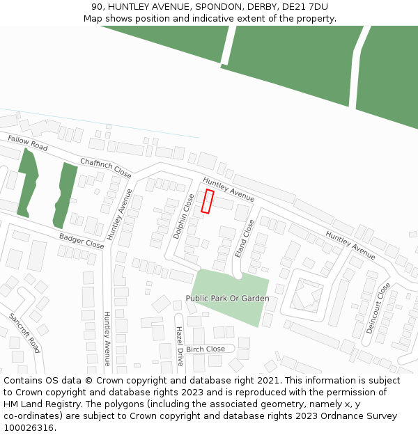90, HUNTLEY AVENUE, SPONDON, DERBY, DE21 7DU: Location map and indicative extent of plot