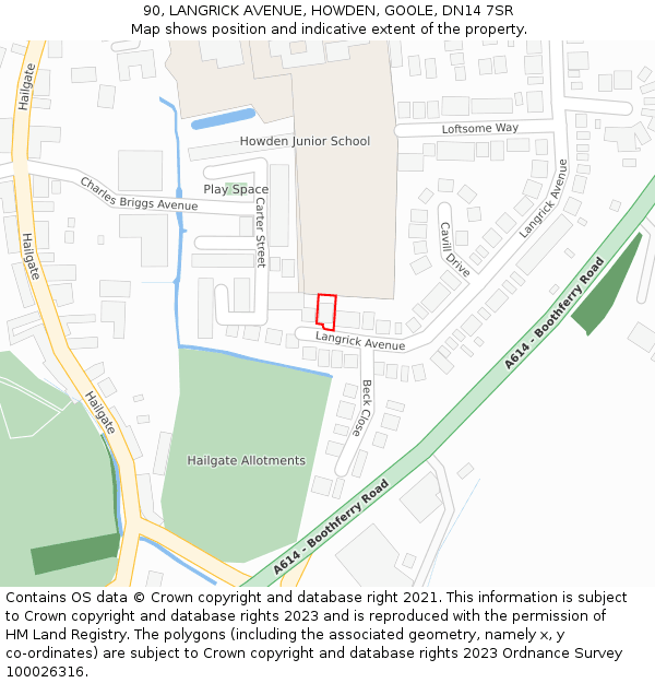 90, LANGRICK AVENUE, HOWDEN, GOOLE, DN14 7SR: Location map and indicative extent of plot
