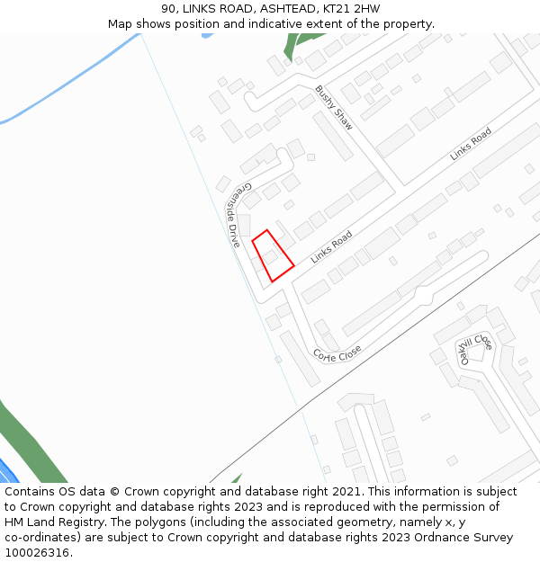 90, LINKS ROAD, ASHTEAD, KT21 2HW: Location map and indicative extent of plot