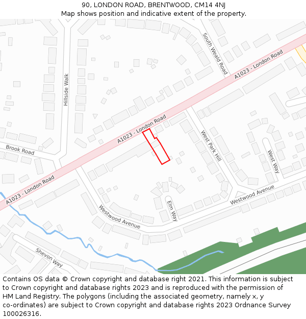 90, LONDON ROAD, BRENTWOOD, CM14 4NJ: Location map and indicative extent of plot