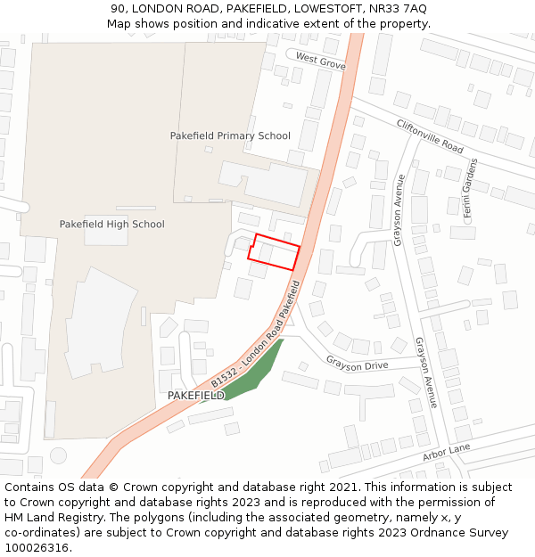 90, LONDON ROAD, PAKEFIELD, LOWESTOFT, NR33 7AQ: Location map and indicative extent of plot
