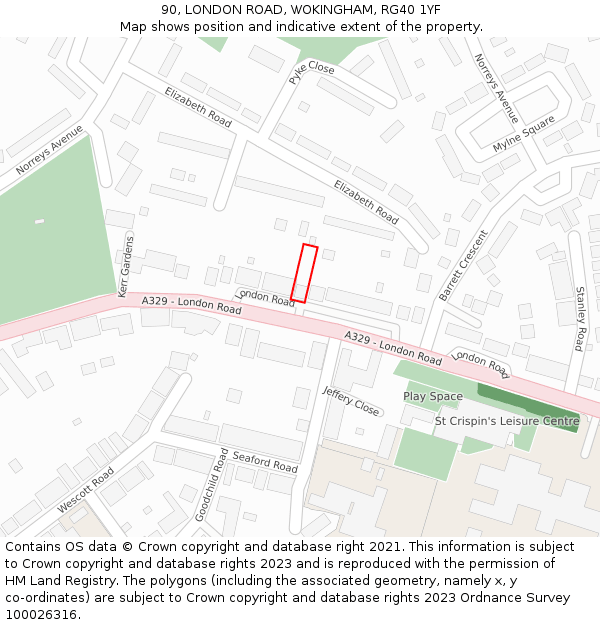 90, LONDON ROAD, WOKINGHAM, RG40 1YF: Location map and indicative extent of plot