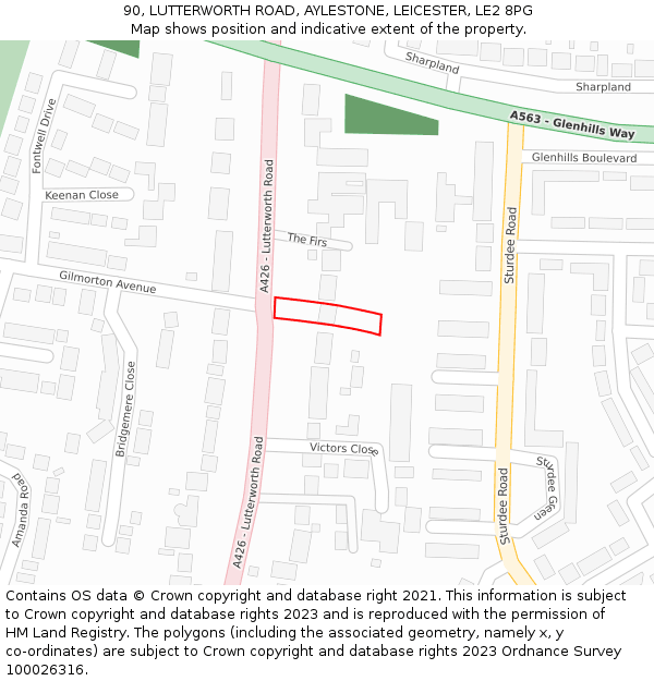 90, LUTTERWORTH ROAD, AYLESTONE, LEICESTER, LE2 8PG: Location map and indicative extent of plot
