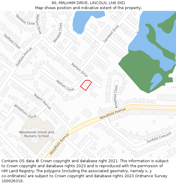 90, MALHAM DRIVE, LINCOLN, LN6 0XD: Location map and indicative extent of plot