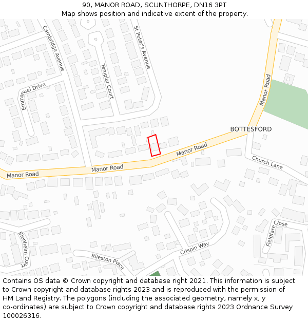 90, MANOR ROAD, SCUNTHORPE, DN16 3PT: Location map and indicative extent of plot