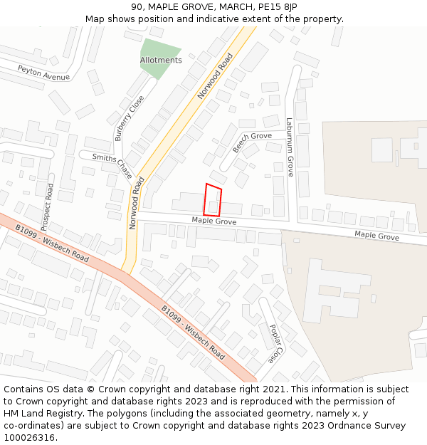 90, MAPLE GROVE, MARCH, PE15 8JP: Location map and indicative extent of plot