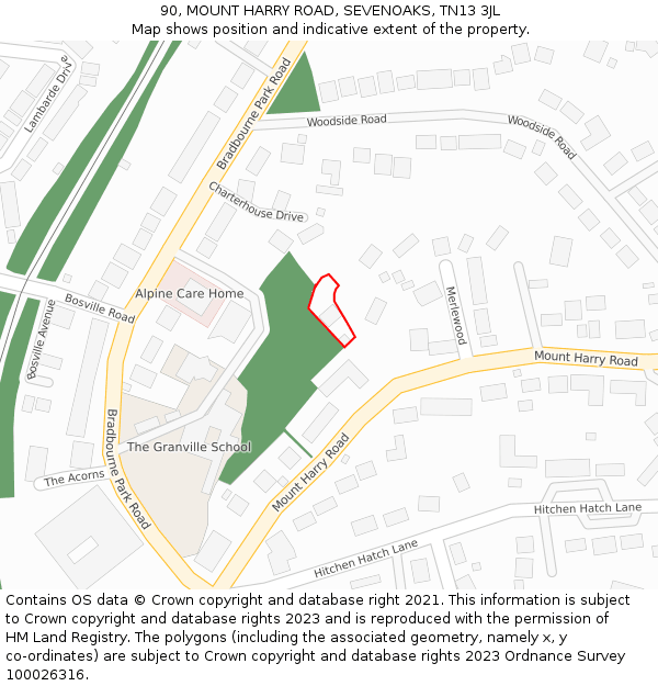 90, MOUNT HARRY ROAD, SEVENOAKS, TN13 3JL: Location map and indicative extent of plot
