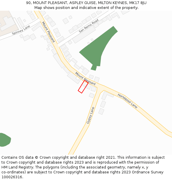90, MOUNT PLEASANT, ASPLEY GUISE, MILTON KEYNES, MK17 8JU: Location map and indicative extent of plot