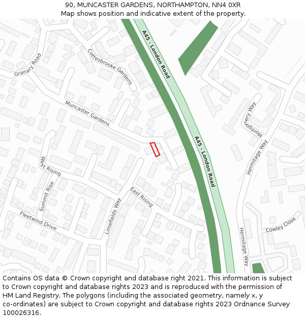 90, MUNCASTER GARDENS, NORTHAMPTON, NN4 0XR: Location map and indicative extent of plot