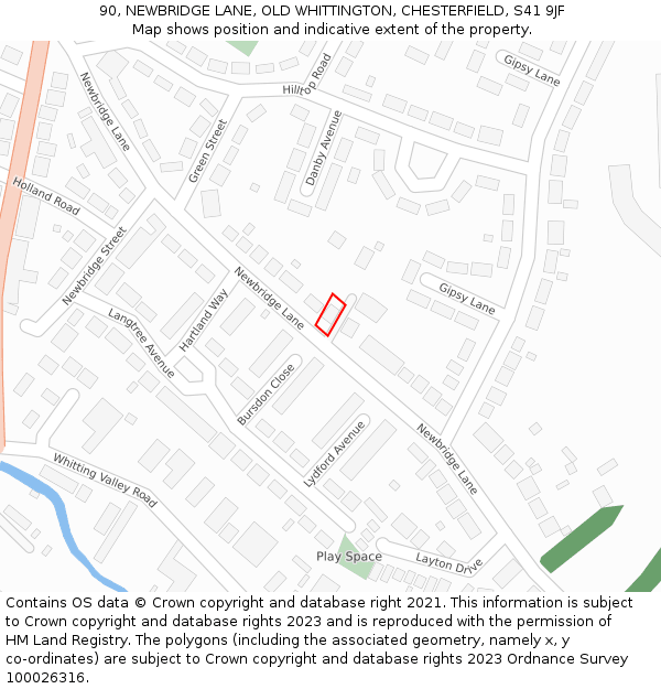 90, NEWBRIDGE LANE, OLD WHITTINGTON, CHESTERFIELD, S41 9JF: Location map and indicative extent of plot