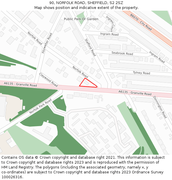 90, NORFOLK ROAD, SHEFFIELD, S2 2SZ: Location map and indicative extent of plot